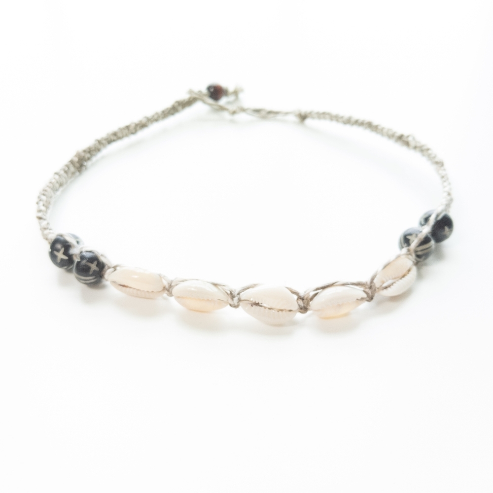 Handmade Hemp Cowrie Shell and Bead Necklace